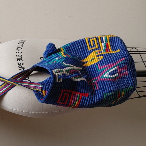 Colorful Crocheted Bucket Bag from Central or South America in Blue - Picture 6 of 16